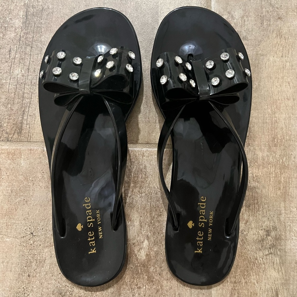 Brand New Kate Spade Black Rhinestone Bow Jelly Sandal-Size 8